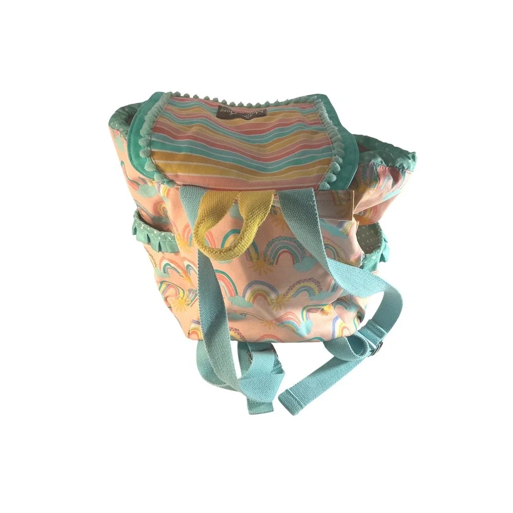 Matilda Jane Rainbow Sun Pink Teal Pom Pom Tassel Drawstring Backpack Bag